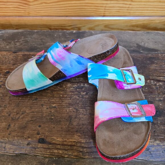 Never worn size 8 hand-colored tie-dye Birk-style sandals! - Picture 3 of 5